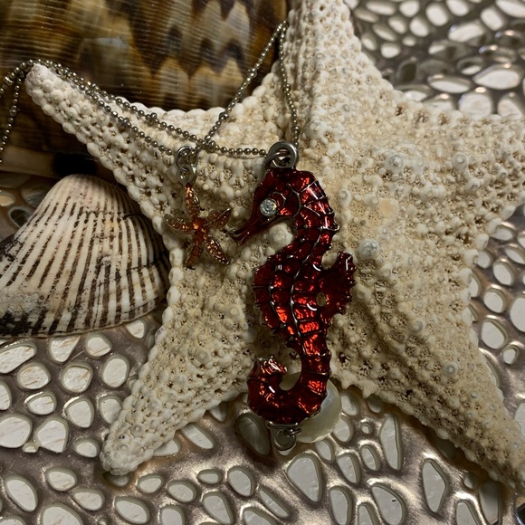 Vintage - Betsey Johnson- Red Seahorse Necklace